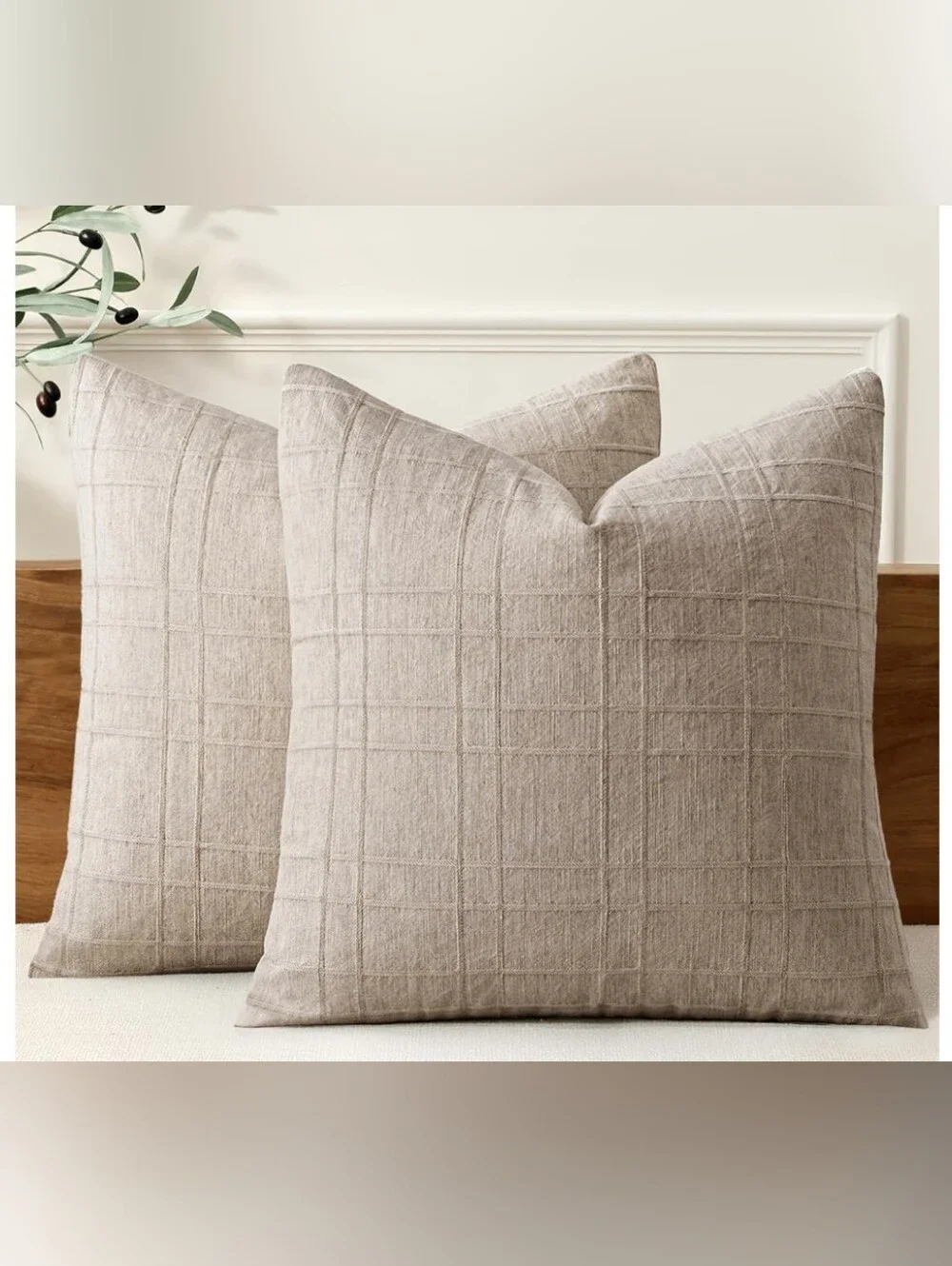 Set Of 2 Textured Linen Throw Pillow Sham Covers 24x24